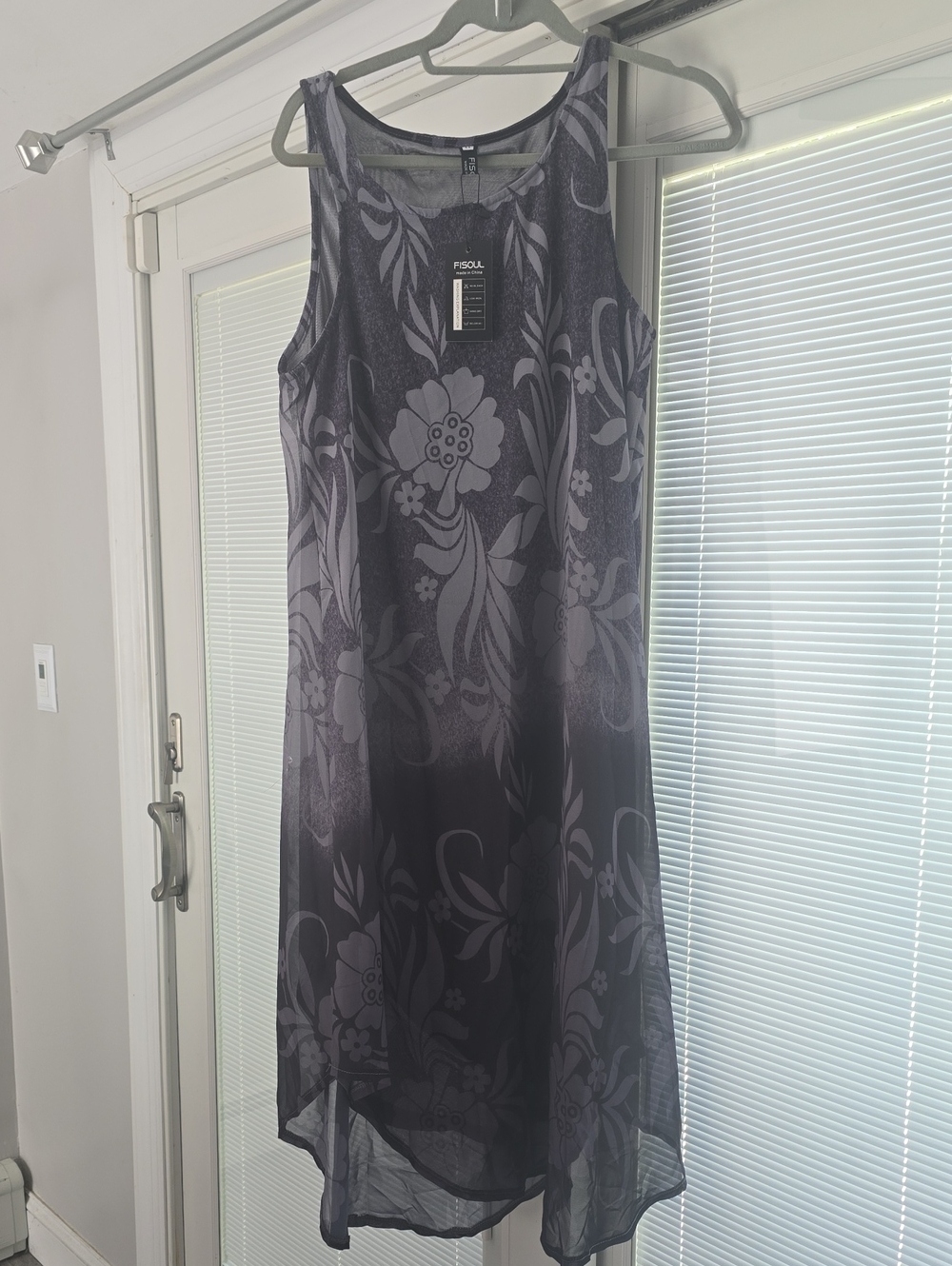 NWT Women's Sleeveless Floral Midi Dress in Charcoal Gray
